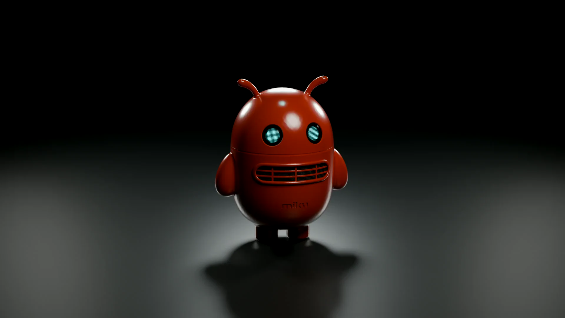 Render di Miky che gira su se stesso su fondo nero, visto da tutti i lati.
